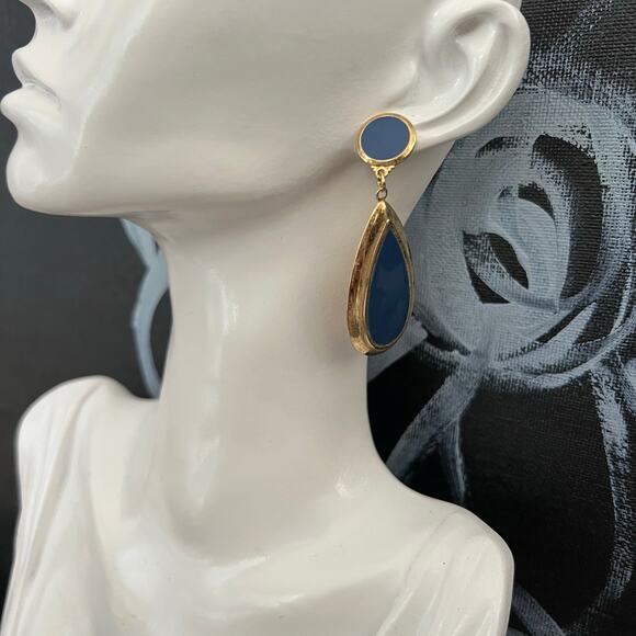 Vintage Raphael Blue Gold Teardrop Statement Earrings NWT - Picture 4 of 7